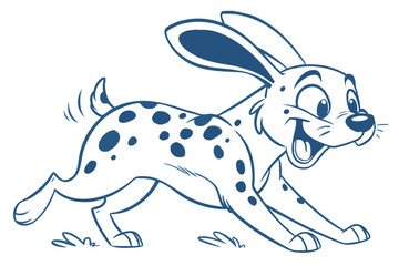 Playful Blue Outline Dalmatian Running with Joyful Expression, on White