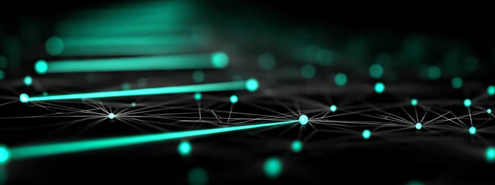 Abstract Digital Network Design with Neon Lines and Dots Creating Interconnected Technology Visuals