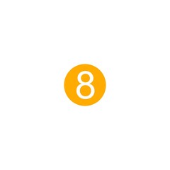 Number eight in yellow circle on white background 