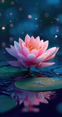 Pink lotus blossom on water with bokeh