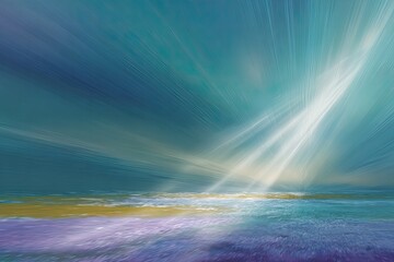Abstract light beams over blurred sea