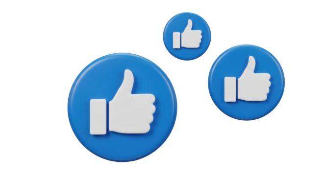 Isolated 3D rendering of thumbs up icons or like symbols against a clean backdrop