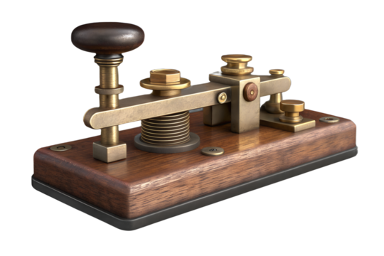 Vintage brass telegraph key with wire coil and morse code elements classic communication device