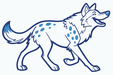 Playful Cartoon Wolf with Blue Spots Running with Happy Expression on White Background