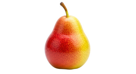 Isolated ripe pear with stem, red and yellow blush, perfect for healthy snack concept