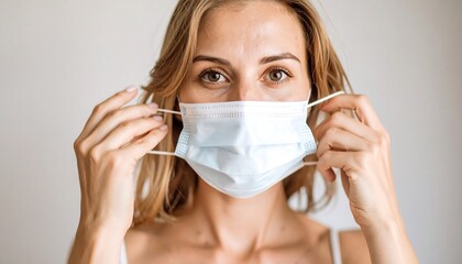 Woman adjusting face mask