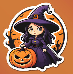 little halloween with with big pumpkin cartoon vector illustration