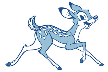 Playful Fawn Leaping Illustration, Cute Cartoon Design on White Background