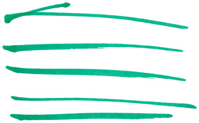 Hand drawn green marker brush strokes set, abstract ink lines collection for underline, highlight, text divider, design element, doodle sketch, isolated simple shapes on transparent background