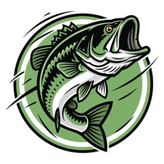 Dynamic largemouth bass leaping from water, perfect for sports logos, fishing apparel, and outdoor adventure branding.