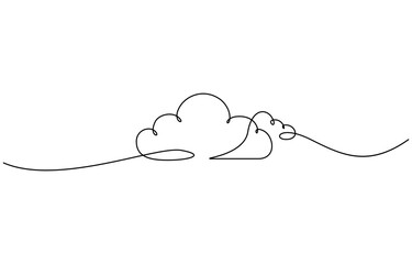 Minimalist cloud outline continuous one line drawing isolated on transparent background. EPS 10