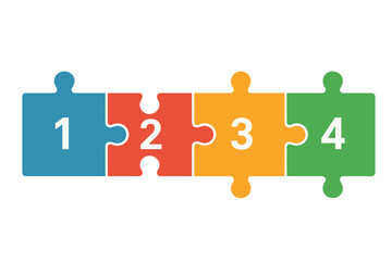 Jigsaw puzzle pieces infographic with 4 steps. Business presentation template. Concept of teamwork, strategy, and process. Four colorful connected parts for workflow diagram.
