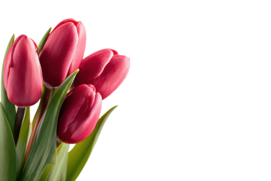 Red tulips on transparent background for vibrant floral composition