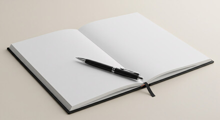 Creative Blank Notebook with Pen on Minimalist Desk, Inspiring Ideas for Writers and Artists, Simple Aesthetic Workspace, Soft Lighting, Close-Up View