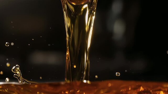 Golden liquid pouring, black background