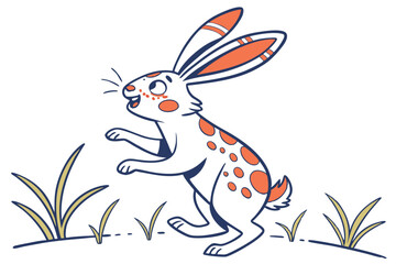 Playful White Rabbit Illustration, Cute Leaping Bunny with Orange Spots Design