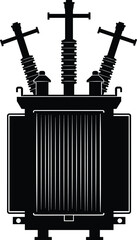 Electrical transformer silhouette, power grid icon, energy device, high voltage unit, black vector, industrial symbol, utility equipment, minimal design, engineering graphic