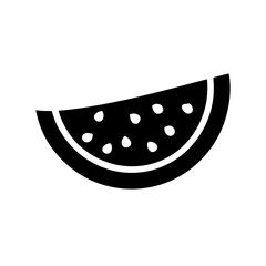 Black and white watermelon slice with seeds minimalist illustration for design.
