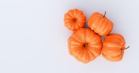 Top view of pumpkins on bright white background