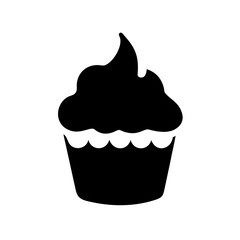 Delicious and simple black silhouette of a frosted cupcake illustration