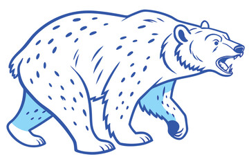 Roaring White Bear with Blue Accents on a White Background Design
