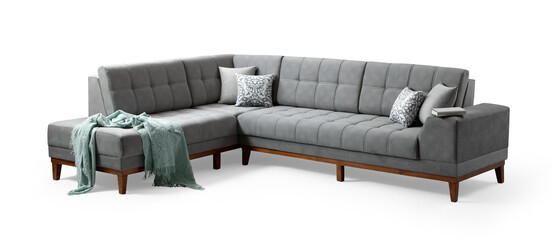 L shape sofa isolated on white background .