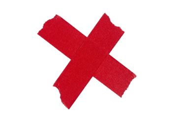 Red adhesive sticky paper masking tape cut out design element, cross shape x