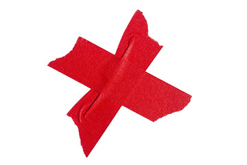 Red adhesive sticky paper masking tape cut out design element, cross shape x