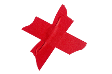 Red adhesive sticky paper masking tape cut out design element, cross shape x