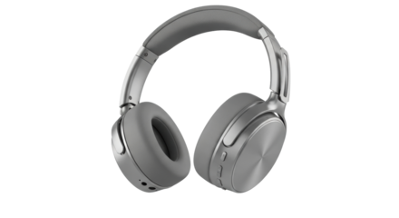 Isolated over-ear headphones, wireless sound, gray stylish headset for listening to music
