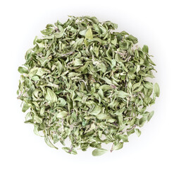 Heap of dry thyme isolated on white background