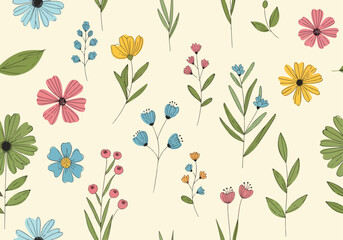Flower seamless pattern with bud, element for design, vector illustration
