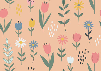 Seamless Flower Pattern. Seamless vector pattern with flowers and nature motif.
