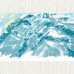 Blue mountains Illustration In abstract style digital art with lines as background