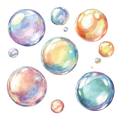 Vector illustration set, eps format, My Watercolor illustration, Soap bubbles in flight Set painting isolated on a white background, EPS painting design