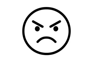 Angry face icon. Mad emoji symbol. Negative emotion, frustration, and rage concept. Simple line art illustration for user interface, social media, and feedback. Isolated.