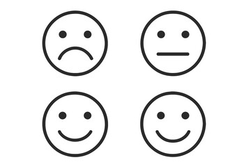 Fototapeta premium Feedback emoticon emoji set. Customer satisfaction rating scale faces. Happy, neutral, sad smileys. User experience review vector icons for web, app, UI design.
