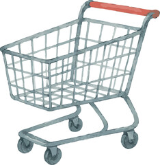 Watercolor vector illustration of a grocery cart