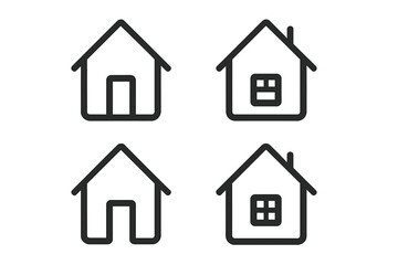 Home icon collection. House symbol set. Building linear outline pictogram for web design, logo, app, UI. Simple flat vector graphic for homepage button. Real estate sign.