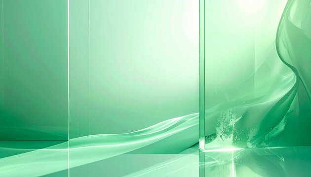Abstract green gradient texture with translucent layering, diagonal motion, and luminous atmospheric depth.