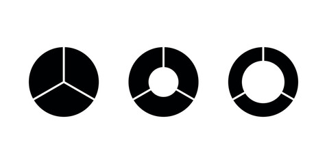 Set of three parts of circle. Pie chart with three same size sectors. Vector illustration isolated on white background.