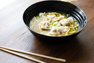 Close-Up of Wonton Soup with Ramen

