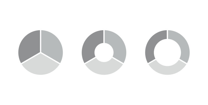 Set of three parts of circle. Pie chart with three same size sectors. Vector illustration isolated on white background.