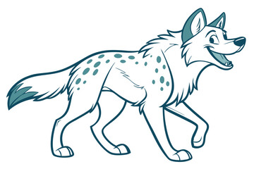 Smiling Cartoon Hyena Walking on White Background Design