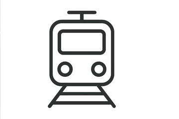 Train icon on railway track. Public transport symbol. Line art for web design, logo, app, UI. Subway, metro, tram vector illustration. Passenger transportation pictogram concept.