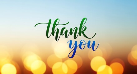 Thank you text on blurred bokeh background with colorful gradient effect