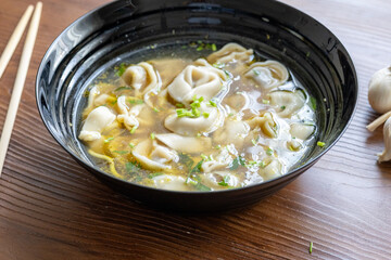 Close-Up of Wonton Soup with Ramen
