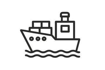 Fototapeta premium Cargo ship with containers icon. Maritime freight transport concept. Sea shipping logistics symbol for web, app, UI design. Vector line art illustration for import, export business.