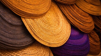 Vibrant display of handcrafted hats in various colors and textures, showcasing artisanal craftsmanship