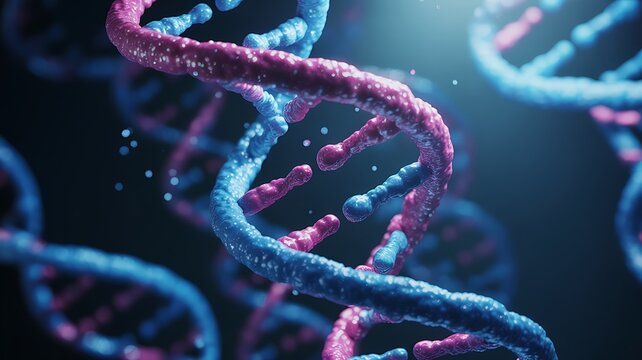 Abstract DNA Double Helix Strands in Blue and Pink